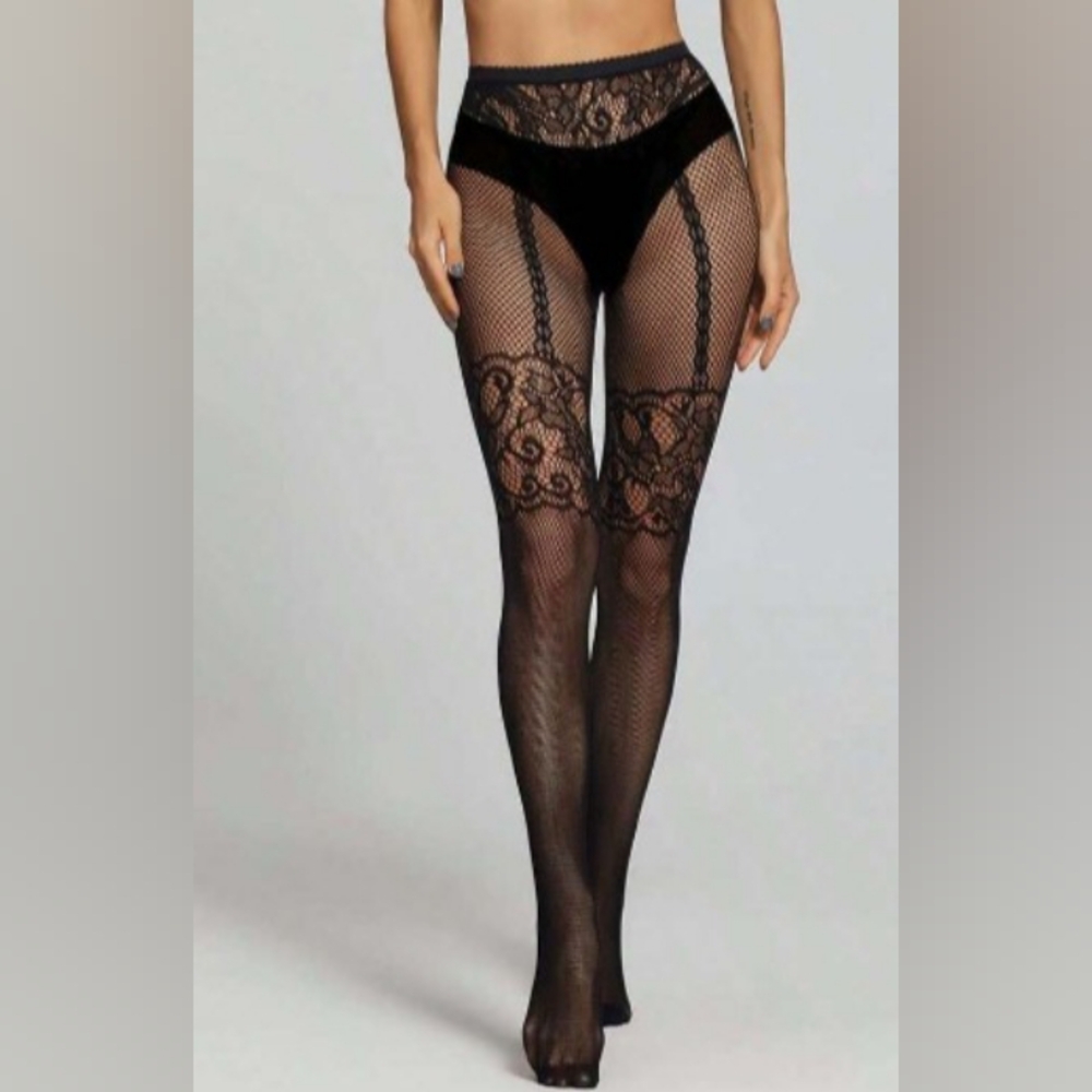 Sexy Elegant Black Lace Patterned Tights, Stockings, Hoisery (S, M, L) - Picture 2 of 7